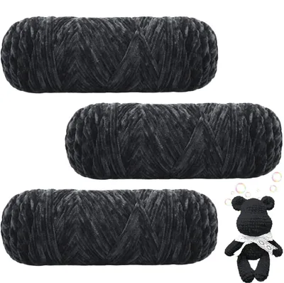 Productafbeelding van Samt chenille garen, 300g (3x100g), grijs, geschikt voor breien en haken