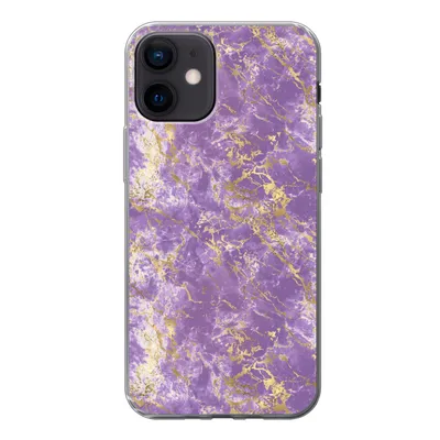 Produktbild von MuchoWow® Handyhülle Schutzhülle Hülle für iPhone 12 Marmor - Lila - Gold - Muster Silikon Softcase Handy Hülle - Schutzhülle