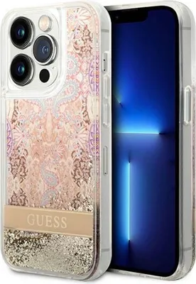 Produktbild von Guess, Schutzhülle Floating Flower Glitter Apple iPhone 14 Pro, Gold