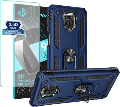 Produktbild von Armor Outdoor Handyhülle für Xiaomi Redmi Note 9 Pro Handy Panzer Case Schutzhülle mit 9H Displayglas Displayschutz Farbe: Blau