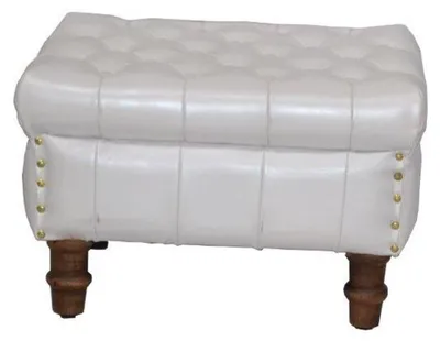 Zdjęcie produktu dla Casa Padrino stołek z prawdziwej skóry biały 50 x 40 x h. 35 cm - podnóżek skórzany Chesterfield