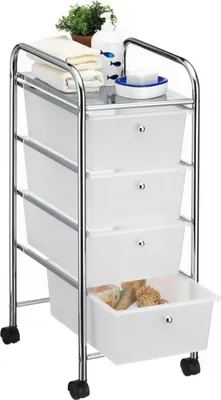 Produktbild von Bad Rollwagen SANO Rollcontainer Haushaltswagen Badtrolley Badregal aus verchromtem Metall mit 4 Schubladen