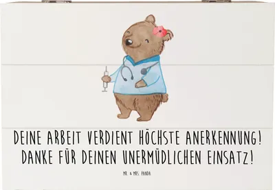 Produktbild von Mr. & Mrs. Panda Truhe Danke Pflegekraft 22 x 15 cm - Weiß - Geschenk, sagen, Dankeschön, Wertschätzung, Aufmerksamkeit, Kiste, Dankbarkeit, Alltagshelden, Anerkennung