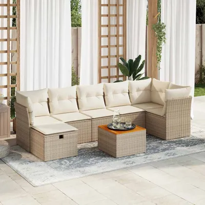 Produktbild von Eleganten-Stil 8-tlg. Garten-Lounge-Set mit Kissen Garten-Sofagarnitur, Outdoor Indoor, Beige Poly Rattan Gartenmöbel-Sets CHY73638383