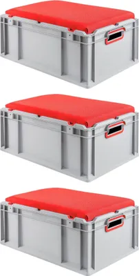Produktbild von SparSet 3x Eurobox NextGen Seat Box Rot | HxBxT 26,5x40x60cm | 44 Liter | Griffe offen | Eurobehälter, Sitzbox, Transportbox, Transportbehälter, Stapelbehälter