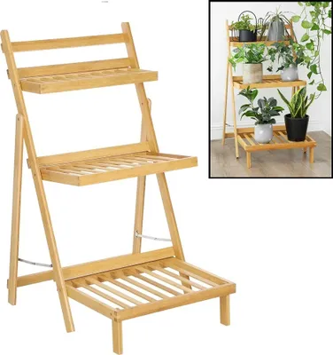 Produktbild von Pflanzenregal aus Bambus holz - Pflanzentreppen / Blumenregal für den Innenbereich - 3-stöckiges Pflanzenregal - Stehregal für Pflanzen und Blumen - Decopatent