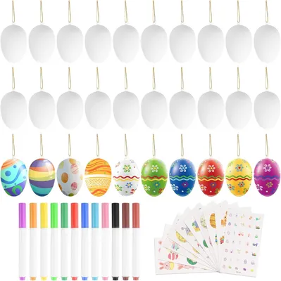 Productafbeelding van Plastic paaseieren om op te hangen - Set van 30 - Doe-het-zelf handbeschilderde eieren - Paaseieren knutselen - Wit