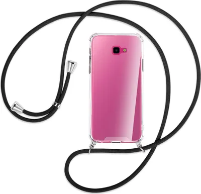 Produktbild von Handykette Backcover-Schutzhülle mit Band (Metall silberfarben) für Samsung Galaxy J4 Plus - schwarz