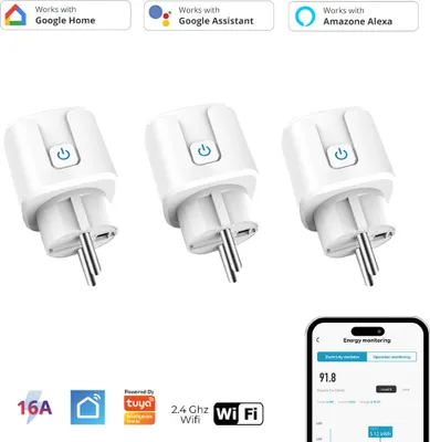 Produktbild von 3x Intelligente WiFi WLAN Steckdose mit Strommessung und Sprachsteuerung, Timer, SmartLife App, Mini Smart Plug, Alexa & Google
