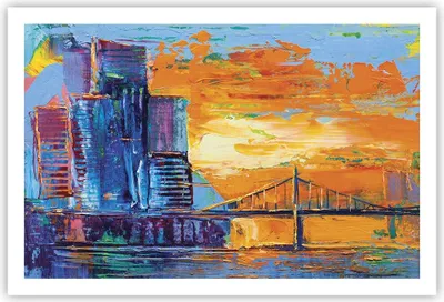 Produktbild von Poster - Poster ohne Rahmen - Stadt Brücke pastos - 91,5x61 cm - Wand Bild - Wanddeko - Wandbilder - Kunstposter - Wandposter - Bilder - Kunstdruck - Wanddekoration - Wandbild - P2XAA91x61-4392