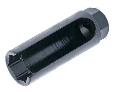 A black metal socket wrench attachment with a cut-out section, shown against a white background.