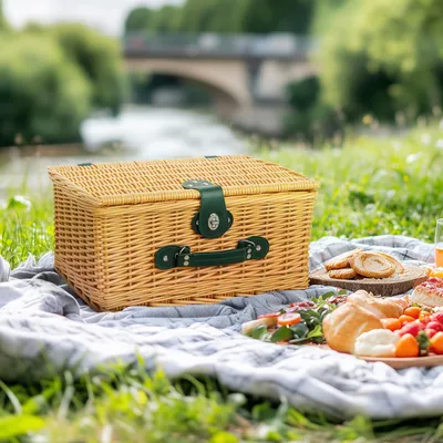 Produktbild von SUGIFT Picknickkorb für 2 Personen, Weidenkorb mit Kühlfach, Picknickset mit Besteck, Braun | 40 x 30 x 20 cm | 2 kg | 11-tlg. Zubehör