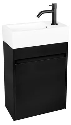 Produktbild von Waschtisch-Set Differnz HURA L 40 x 22 cm Waschbecken weiß mit Unterschrank, Kaltwasserhahn und Siphon schwarz 38.006.17