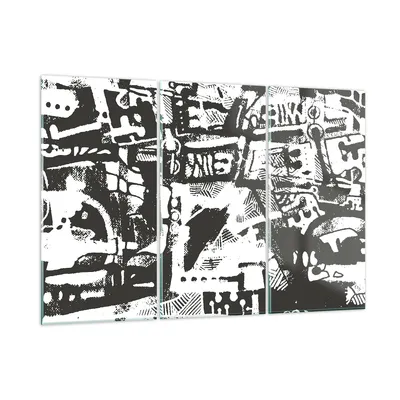 Produktbild von Bilder auf glas - 3 Teile - Schwarzweiß Figuren Abstraktion - 165x110cm - Glasbilder - Wandbilder - Bilder - Wanddekoration aus Glas - Glas Bilder - Wandbild auf Glas - GCE165x110-5125