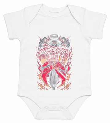 Productafbeelding van Samurai Katana, Demonenjager, Vuurmasker, Anime, Manga, Donker, Otaku, Ronin, Babyromper, Wit, 0/3 maanden