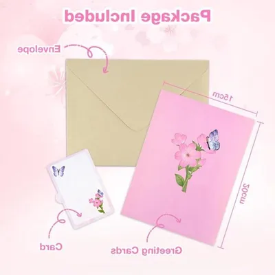 3D Pop-Up Karte mit Schmetterling für Geburtstag, Muttertag, Jubiläum und Valentinstag - Inklusive Umschlag und