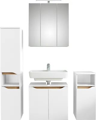 Produktbild von Badezimmer Set, 4-teilig, in Weiß Glanz mit Weiß Hochglanz QUEIMADOS-66, B/H/T ca. 125/200/33 cm