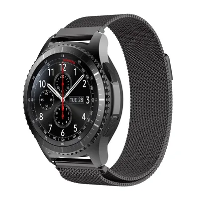 Produktbild von Uhrenarmband 22mm Edelstahl für Motorola Moto 360 2nd Gen 46mm Ersatzarmband mit Magnetverschluss in Schwarz
