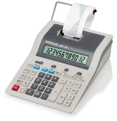 Immagine prodotto di Calcolatrice da tavolo MAUL con stampa MPP 123 Display LCD a 1 riga, 12 cifre corrente 32,5 x 19,4 x 9,8 cm grigio