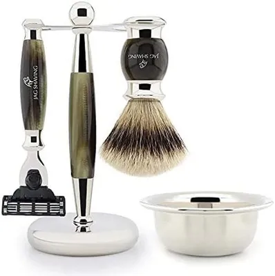 Productafbeelding van Complete Scheerset met Driehoekige Scheermes en Borstelstandaard