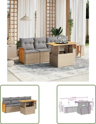 Produktbild von The Living Store 5-tlg. Garten-Sofagarnitur mit Kissen Beige Poly Rattan