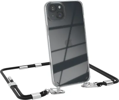 Produktbild von EAZY CASE Handykette für Apple iPhone 15 Plus, Transparente Silikonhülle mit Band, Clear Case, abnehmbar in  Schwarz