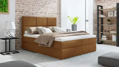 Obrázok produktu pre Posteľ Bari 1 box spring 180x200, posteľ box spring s lamelovým roštom, matrac Bonell a topper - vaša pohodlná manželská posteľ!" Zlatá