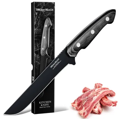 Obrázok produktu pre Nôž na mäso, kuchársky nôž, celoplošný nôž, 18 cm, nerezová oceľ, čierna farba