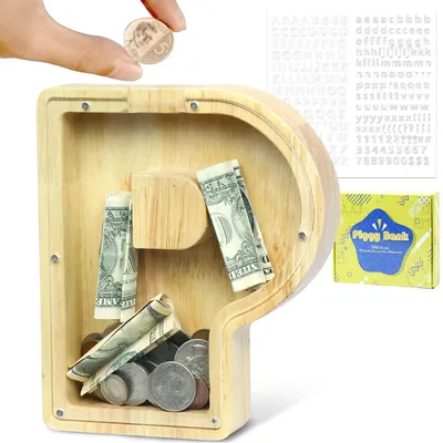 Produktbild von Personalisierte Spardose aus Holz mit dem Alphabet von A bis Z, eine kreative große Spardose als Geschenk für Geburtstage, Weihnachten und Thanksgiving.