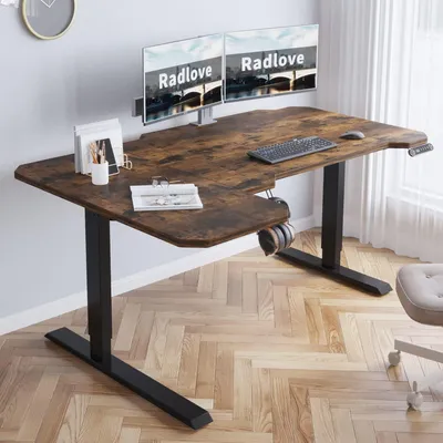 Obrázek produktu pro Radlove 150cm kancelářský stůl ve tvaru L elektrický výškově nastavitelný psací stůl rohový psací stůl stojící, hnědý