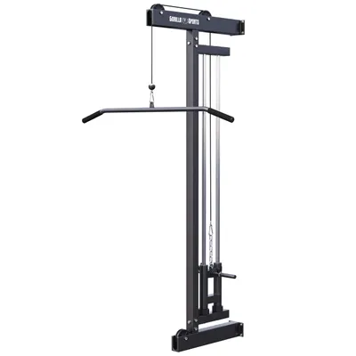 Produktbild von GORILLA SPORTS® Kabelzugturm - zur Wandmontage, mit Seilzug, Latzugstange und 2 Federverschlüssen, bis 300kg Belastbar, Schwarz - Latzugturm, Latzugstation, Latzugmaschine