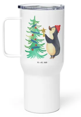 Produktbild von Mr. & Mrs. Panda Thermobecher Pinguin Weihnachtsbaum - Weiß - Geschenk, Thermos-Becher, Teetasse, Trinkgefäß, Weihnachten, Winter, thermosbecher, Kaffee-to-go-Becher