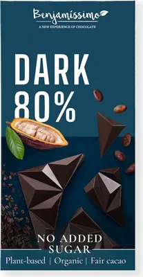 CZEKOLADA GORZKA 80 % BEZ DODATKU CUKRÓW BEZGLUTENOWA BIO 60 g - BENJAMISSIMO