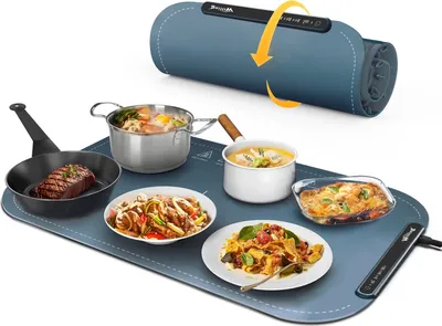 Produktbild von Warmhalteplatte SpeisenwäRmer,Silikon WarmhaltebehäLter Essen Mit Einstellbarer Temperatur,Aufrollbar 6 Stunden Timer Speise WäRmerr,Essen Schnelle He