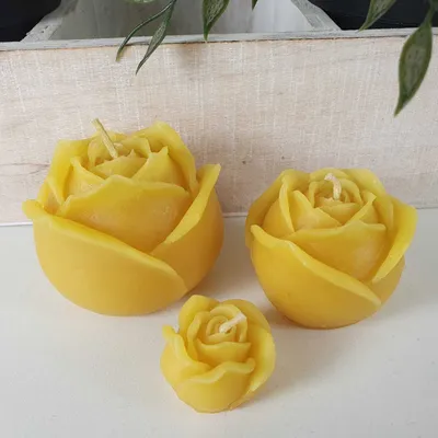 Produktbild von Bienenwachskerze Rosen Kerzen 3er Set 5 cm