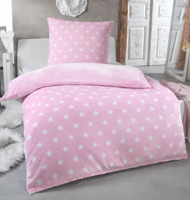 Produktbild von Warme Winter Plüsch Sterne Wende-Bettwäsche Nicky-Teddy 'Cashmere Touch' viele Farben & Größen, Farbe:Rosa, Größe:155 x 220 cm