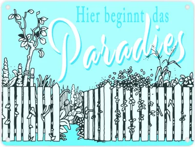 Produktbild von Gartenparadies Metallschild in 15x20 cm blau zum Thema Urlaub im Garten