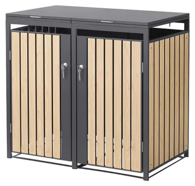 Produktbild von ML-Design Mülltonnenbox 2er für 2 Tonnen 240L 132x80x120 cm Anthrazit-Lärchenoptik, Stahl, wetterfest/abschließbar