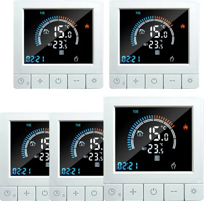 Produktbild von 5X Programmierbarer digitaler Thermostat mit Kindersicherung, LCD Raumthermostat NTC-Sensor, 3A Wasserheizung, warmer Boden, Unterputz Fußbodenheizung, Wandthermostat Innenthermometer, Weiß