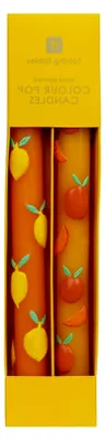 Produktbild von 2 x handbemalte 3D-Kerzen mit Zitrus-, Zitronen- und Orangen-Motiv, ideales Geschenk für Geburtstage oder den Muttertag, geruchlos, 8 Stunden Brenndauer, umweltfreundlich, Sommer-Tischdekoration
