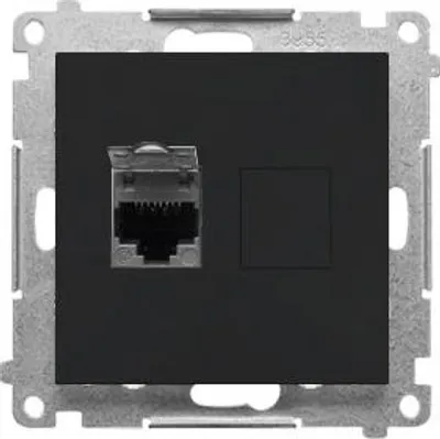 Image de Prise informatique simple RJ45 catégorie 6, avec cache-poussière (module) : Noir mat, SIMON55