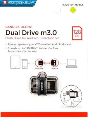 Zdjęcie produktu dla Pendrive SanDisk Ultra Dual Drive m3.0, 128GB, OTG, Czarny