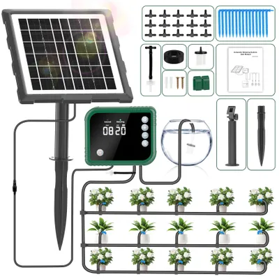 Produktbild von Speed Automatisches Solar-Tropfbewaesserungsset mit Steuergerät, Solar Bewässerungssystem fuer Garten, Balkon,mit Timer und 15 Tropfer -15m Schlauch