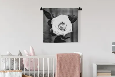 Produktbild von MuchoWow® Wandteppich Wandbehang Rose - Blumen - Blätter - Schwarz - Weiß 60x60 cm Tapisserie Dekoration Wandtuch - Dekorationen - Wand Decke