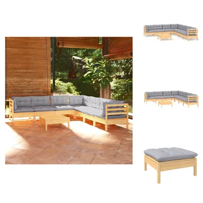 Produktbild von vidaXL 8-tlg. Garten-Lounge-Set mit Grauen Kissen Kiefer Massivholz - Gartenmöbel-Sets