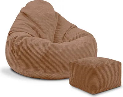 Produktbild von Dreamroots Sitzsack, Puff 90x90x100 cm, Sitzsack mit Füllung, Sitzsack mit Fußhocker, Sitzsack mit Bezug, Brown Bear