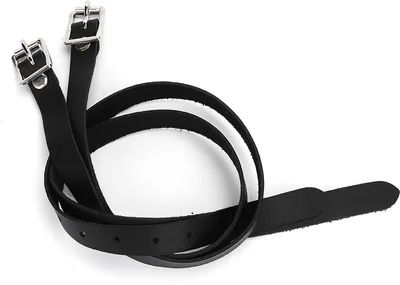 Image de 1 paire de courroies d'éperons en cuir avec boucle en acier inoxydable Accessoires pour chevaux 50cm Noir
