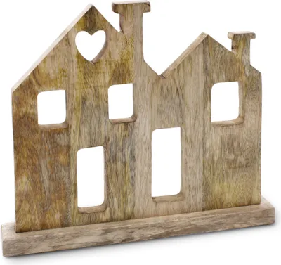 Produktbild von 2.06 Mango Holz Haus auf Fuß - ca. 35 x 30 x 5 cm - Deko Aufsteller Häuser in natur