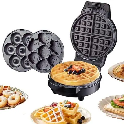 Immagine prodotto di Macchina elettrica 3 in 1 per cialde e ciambelle con piastre intercambiabili per snack dolci