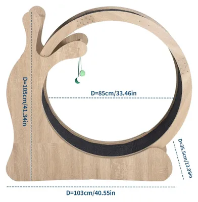 Produktbild von Katzen Laufrad für drinnen - Großes Trainingsrad - Leises Holz-Laufrad 85 cm - Sisal Kratzfläche, Hängespielzeug, rutschfester Boden, Teppich-Lauffläche - Holzoptik